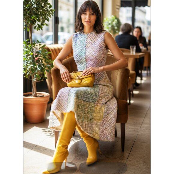 ESCADA TWEED MIDI DRESS SIZE 32D, XS/S US NEW - Picture 4 of 15